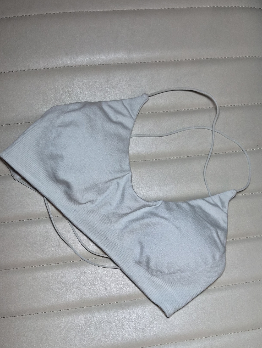 Women's Grey Strappy Bralette Top Small Medium Stretchy Open Back Sports Bra
